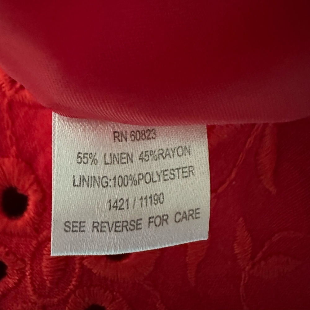 ISADORA Collection Red Linen Blend Lined Sleeveless Eyelet Hem Dress Sz 8 - Picture 7 of 7